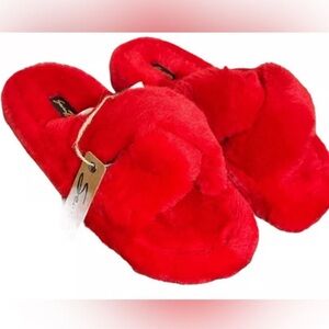 Seven7 Kiki Red Faux Fur Open Toe Slippers